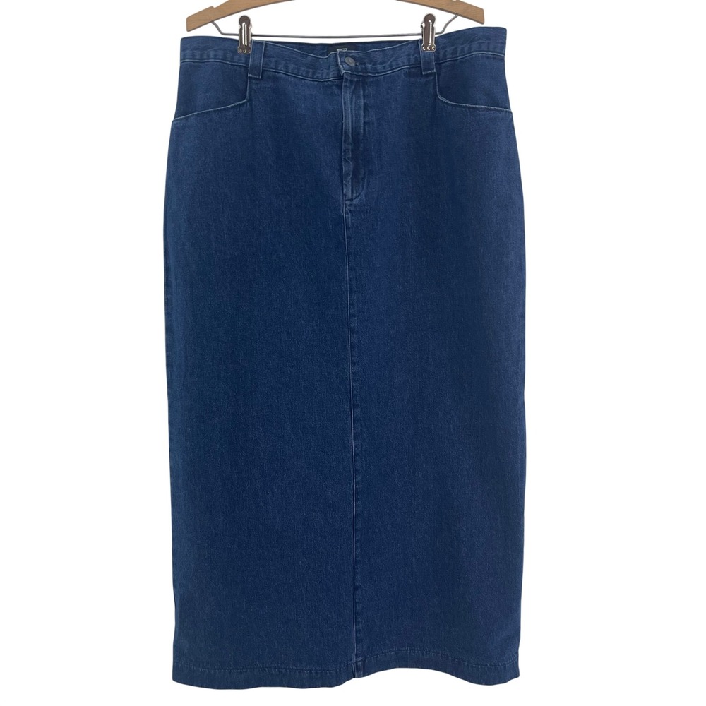 Vtg Lee Long‎ Denim Jean Maxi Skirt XL Back Slit Western Cottagecore Grunge - Picture 2 of 11